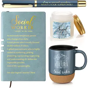 Baderke 4 Pcs Social Worker Graduation Gifts in Morandi Sky Blue, 15 Oz Mug Notebook Pen Candle Gift Set for BSW MSW DSW, Social Work Grad Gift for Women