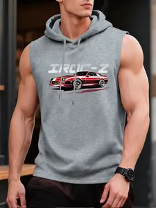 Men's Iroc-Z Classic Muscle Car Fan Art Hooded Tank Top, Casual Sleeveless Gym Vest, American Car Lover Fashion
