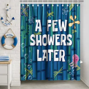Funny Ocean Shower Curtain 60x72 66x72 72x72 inch with Hooks, Cute Cartoon Blue Sea Bathroom Decor, Waterproof Polyester Fabric for Women, Girls, and Humor Lovers