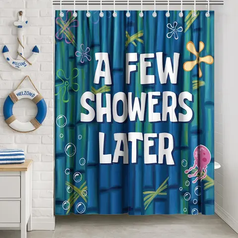 【Summer Vibes】Funny Ocean Shower Curtain 60x72 66x72 72x72 inch with Hooks, Cute Cartoon Blue Sea Bathroom Decor, Waterproof Polyester Fabric for Women, Girls, and Humor Lovers
