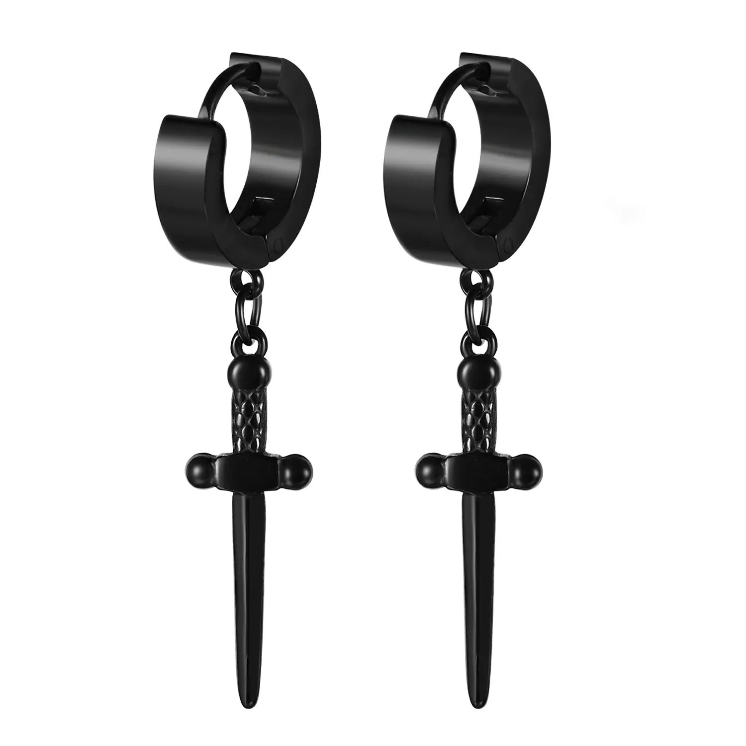 OIDEA Mini Dagger Drop Earrings, Anti-Rust Stainless Steel Punk Hip Hop Knife Pendant, Black Metal Earrings for Men, Anti-Rust Steel Earrings