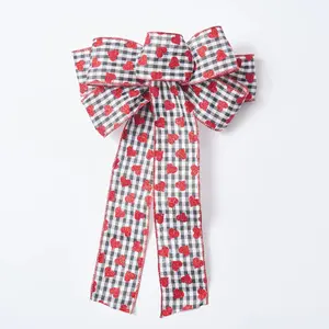 Black & White Plaid with Red Glitter Hearts Valentine's Day Hand Tied Bow