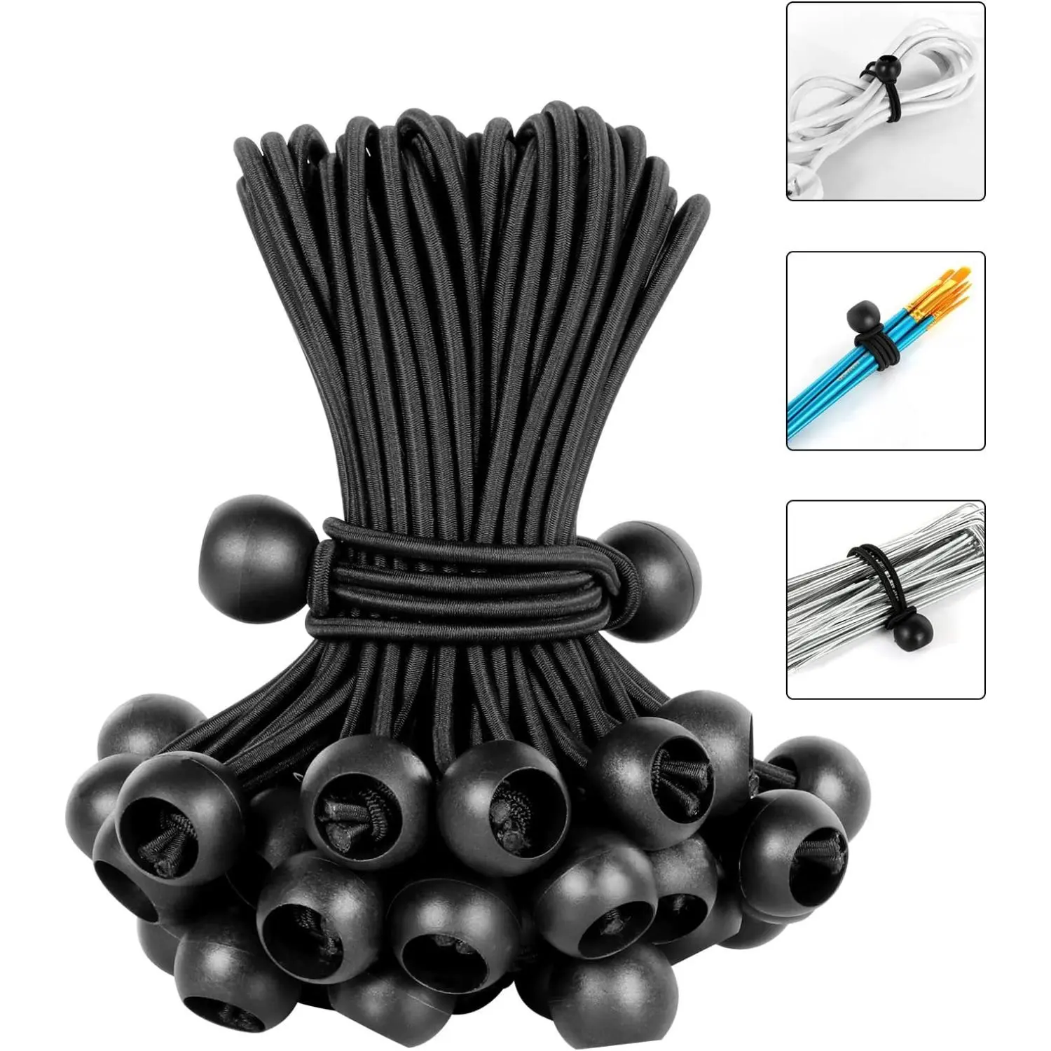 60 Pcs Bungee Balls 5.9 Inch Black Ball Bungees Heavy Duty Heavyweight Tarp Bungee Cords, Weather Resistant Tie Down Strap 4mm Thickness - for Camping, Tents, Cargo, Holding Wire and Hoses - Home Improvement.