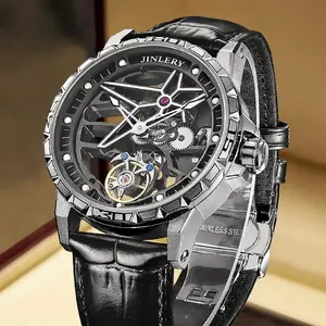 JINLERY Tourbillon Mechanical Watch for Men Luxury Wristwatch Sapphire Crystal Male Skeleton Waterproof Clock Relogio Masculion