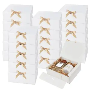3Pcs White Gift Box with Lid Ribbons for Birthday Party Candy Cookie Storage Christmas Wedding Bridesmaid Gift Packaging Boxes