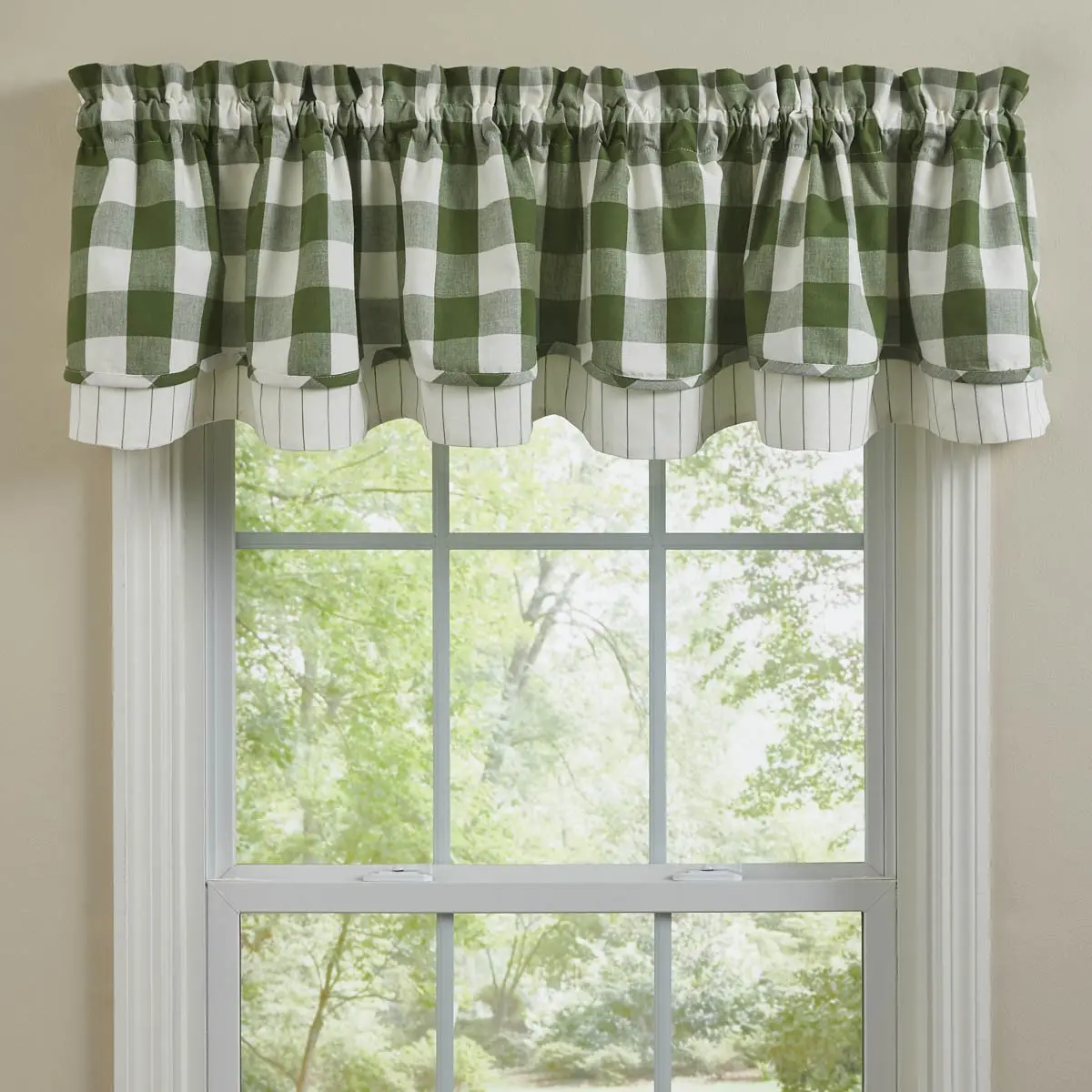Buffalo Sage Check Layered Curtain Valance, Farmhouse Style Valances for Windows