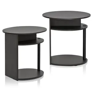JAYA Walnut 2-Piece Narrow Nightstand Side Table Set, 3-Tier Storage, Open Shelf, Versatile Design for Bedrooms, Living Rooms
