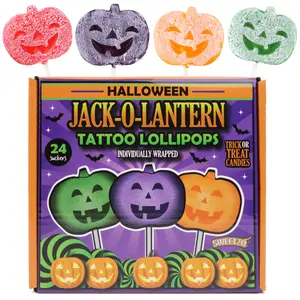 Individually Wrapped Halloween Lollipops, Jack O Lantern Tattoo Suckers, Trick or Treat and Party Favor Candy, 24 Count