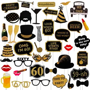 60th Birthday Photo Props, Masks, Vintage Style 60 Years Old Theme Decorations, Perfect for Celebrating Milestone Birthdays