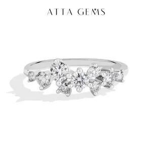 ATTAGEMS Sparkling D Color Lab-Created Moissanite Ring 925 Sterling Silver Casual Design Party Anniversaty Birthday Ring Gift for Women Unisex R304