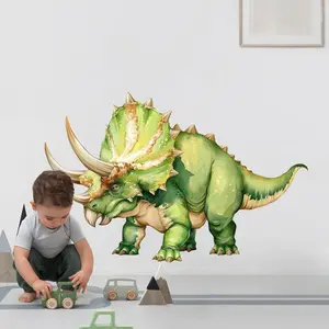 Large Dinosaur Wall Stickers – Realistic Triceratops & Dino Decals for Kids’ Room, Nursery, Playroom, or Classroom