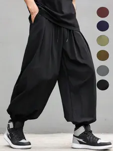 Men's Solid Color Drawstring Waist Pants, Loose Casual Comfy Breathable Pocket Jogger Pants for Spring & Fall, Fashion Men's Bottoms for Daily Wear