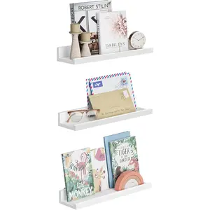 Floating Shelves, Set of 3 Wall Shelves, 15-Inch Wide, for Photo Frames and Trinkets, for Living Room, Home Office, Kitchen, Bathroom, White ULWS38WT