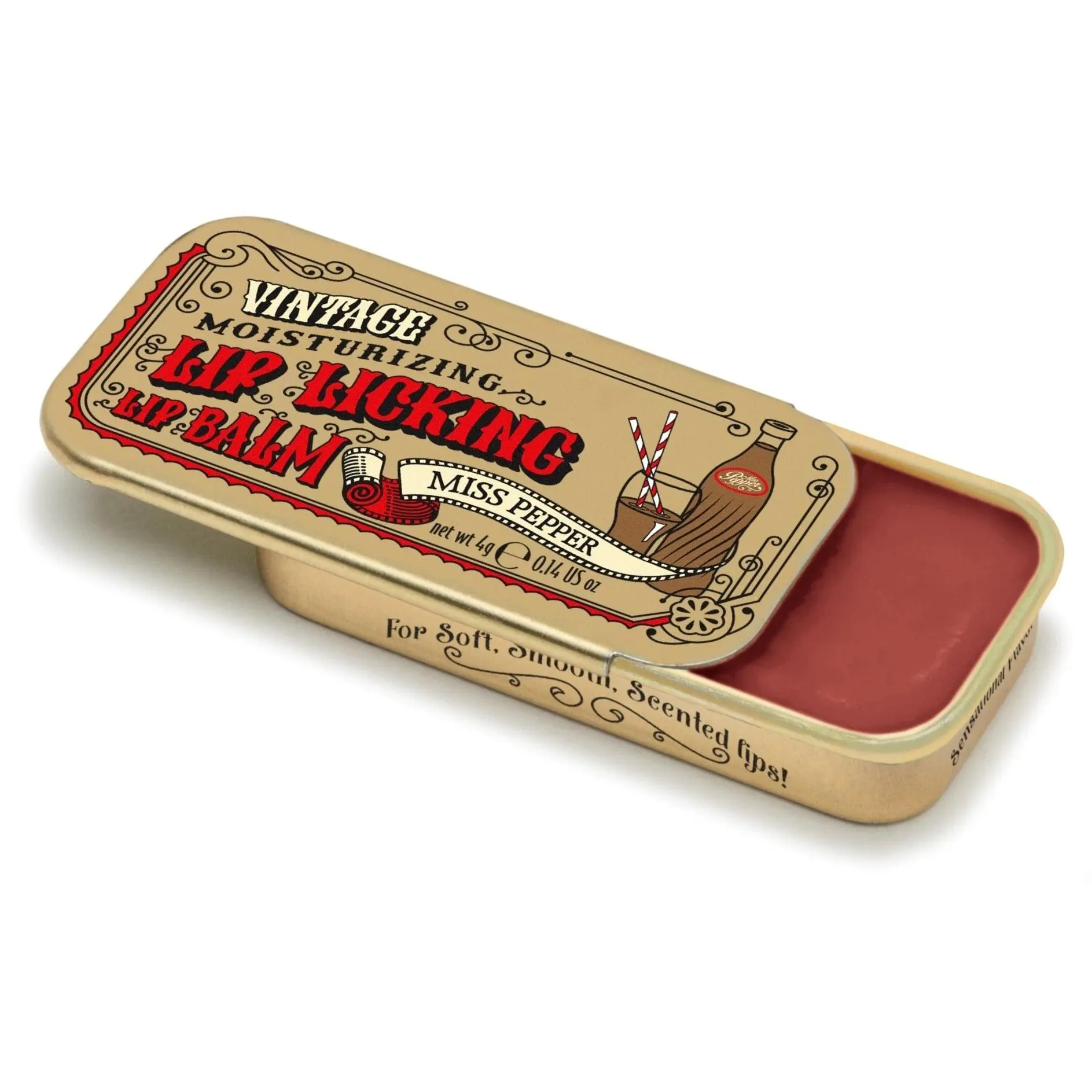 Tinte Cosmetics Miss Pepper Scented Lip Balm, Moisturizing Organic Formula with Shea Butter for Smooth and Silky Lips, Vintage Slider Tin, 0.23 oz