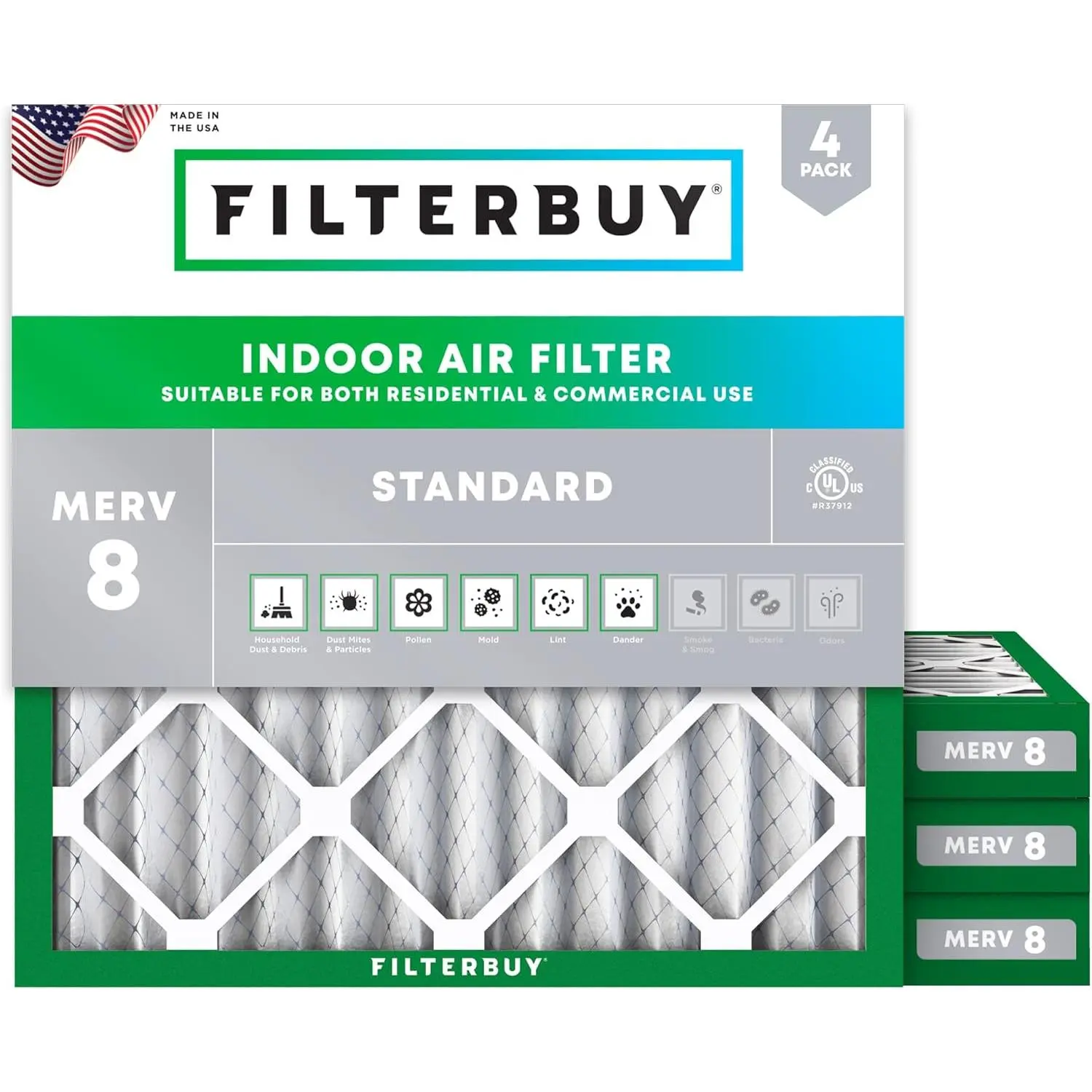 Filterbuy 14x14x2 Replacement Air Filter (4-Pack), Pleated MERV 8 Dust Defense HVAC AC Furnace Filter (Actual Size: 13.50x13.50x1.75 in)