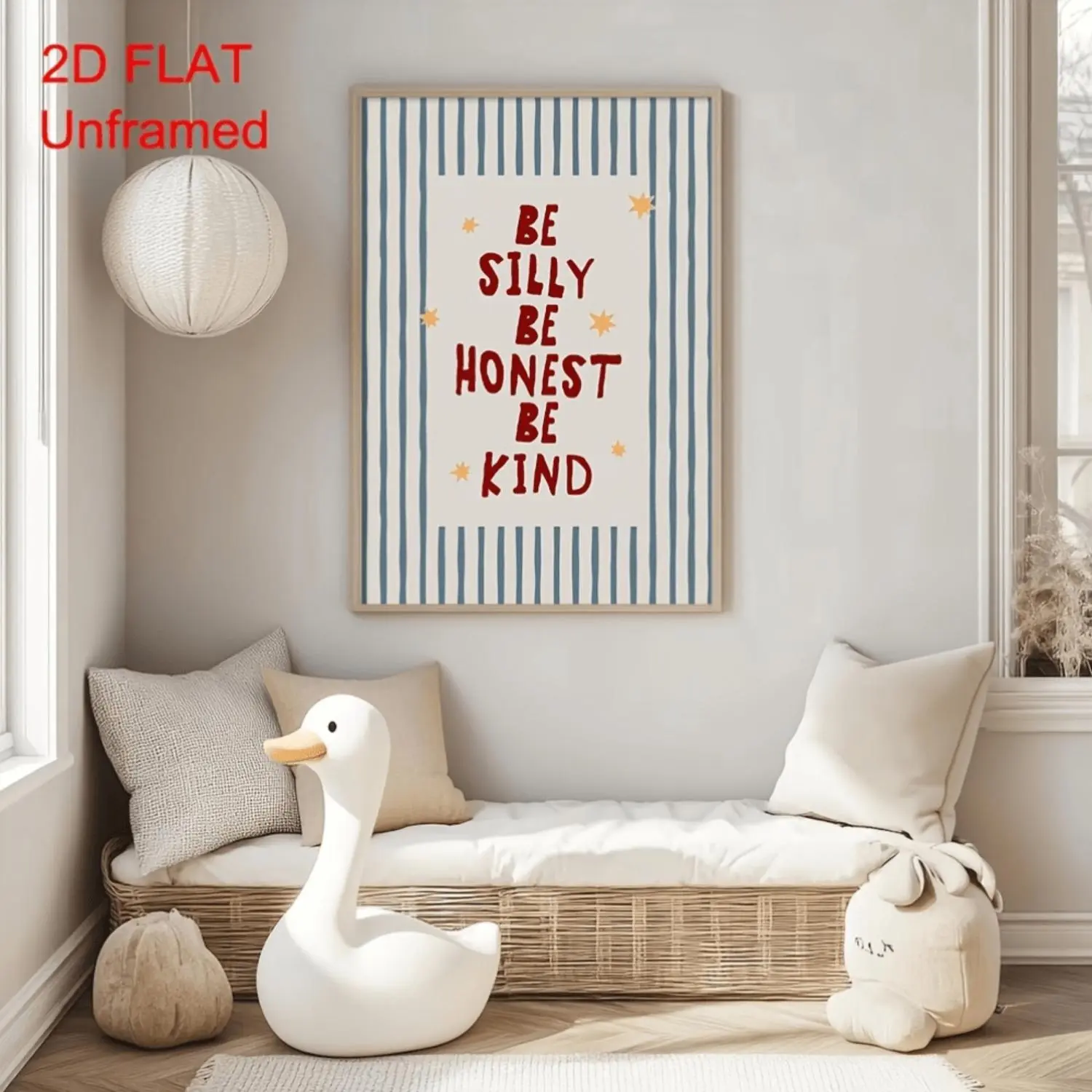 2D Flat, 1pc Unframed Be Silly Be Honest Be Kind Motivational Canvas Poster Cute Blue Striped Nursery Quote Wall Art Print Minimalist Baby Boy Room Decor Trendy Painting for Playroom, Kids Room, Bedroom, Modern Home Decoration ,Frameless
