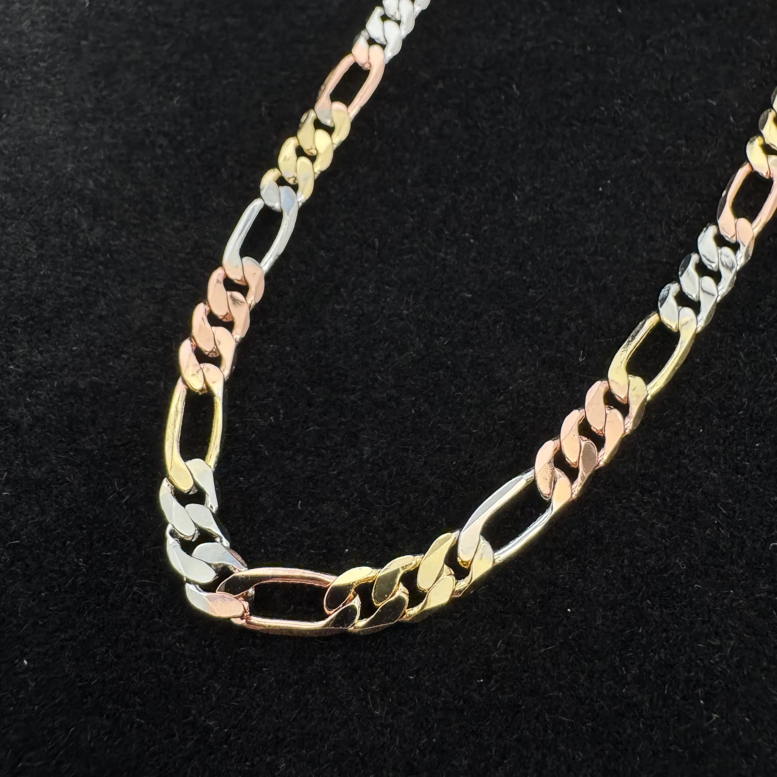 Tricolor Figaro Necklace 750 Italy 14k Gold Plated No Fade