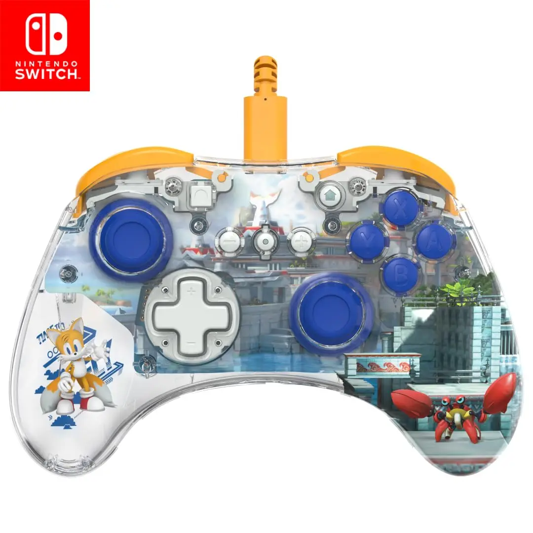 PDP REALMz Nintendo Switch Pro Controller, Customizable LED Lighting, 3.5mm Headphone Jack, Officially Licensed by Nintendo and SEGA: Sonic Superstars (Tails Seaside Hill Zone)