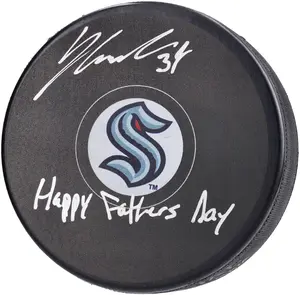 Yanni Gourde Seattle Kraken Autographed Hockey Puck with "Happy Father's Day!" Inscription - NHL Auctions Exclusive - Fanatics Authentic Certified