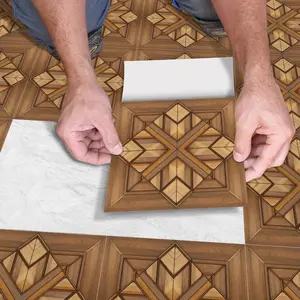 10 Pack 2D Flat Vintage Deep Wood Grain Self-Adhesive Floor Tiles, Waterproof Durable PVC Material, Universal Bedroom Kitchen Wall Decor, Outdoor Indoor Flooring