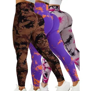 Women’s tie-dye print high-waisted sports leggings, seamless yoga leggings, women’s sportswear clothing, gym clothes