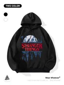 Stranger Things Upside Down Print Loose Pullover Hoodie Sweatshirts, Relaxed Style for Home or Outings, Graphic Casual Wear for Everyday Use