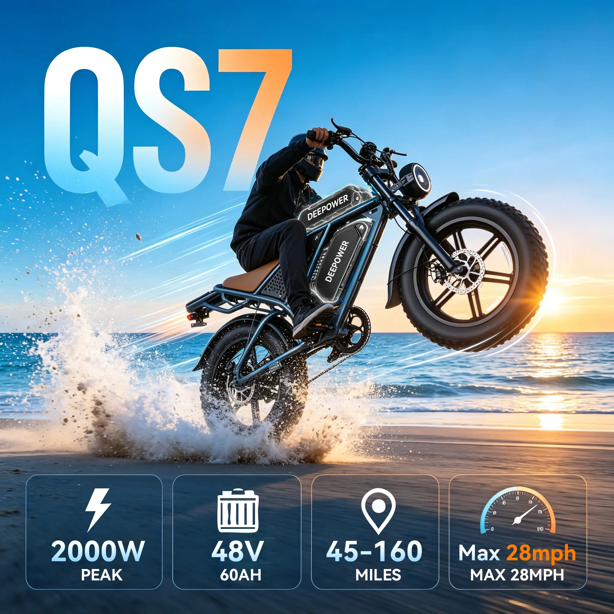 【DEEPOWER】 Electric Bike  | FullSuspension Top Speed 28 MPH Range 40-160 Miles | 48V 20Ah  35AH 60AH Removable Battery LED Headlights 20-InchAll-Terrain Fat Tires lUL2849Certified ebike
