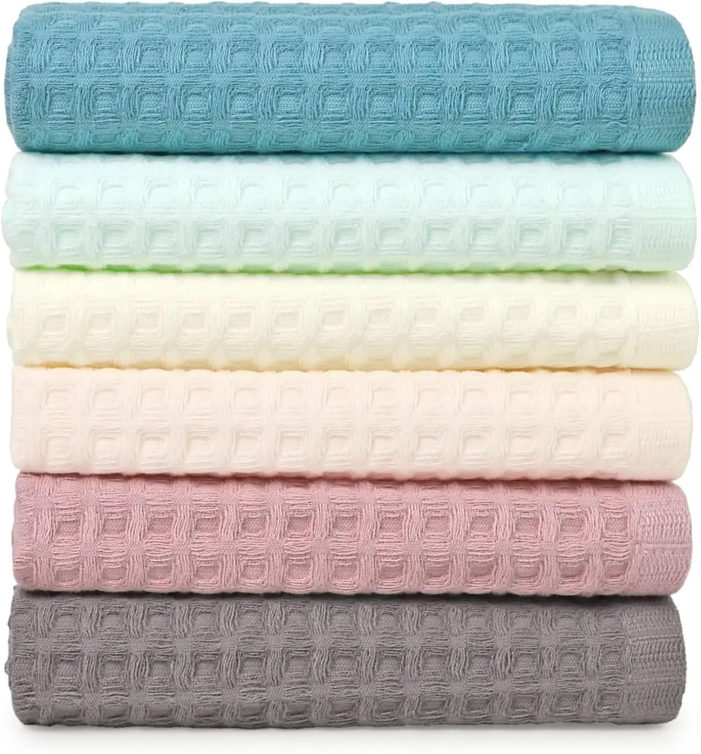 Waffle Washcloths 6 Pack 100% Cotton 13”x13” Quick Dry Absorbent Multicolor Wash Cloths for Showering Family Daily Use