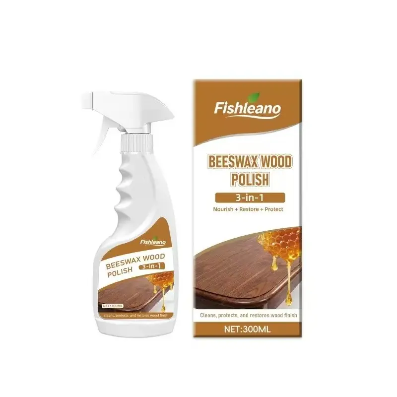 Fishleano Bee Wax Wood Polish Spray, Eco-Friendly Gentle Care for Solid Wood Furniture and Floors, No Wiping Needed, Instant Maintenance