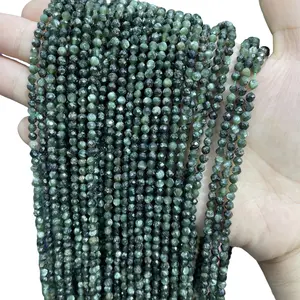 2/3/4MM Natural Green Seraphinite Gemstone Tiny Faceted Beads Semi-Precious Stone Small Loose Beads DIY Jewelry Making Design Handmade For Bracelet Necklace 15inch 2/3/4mm