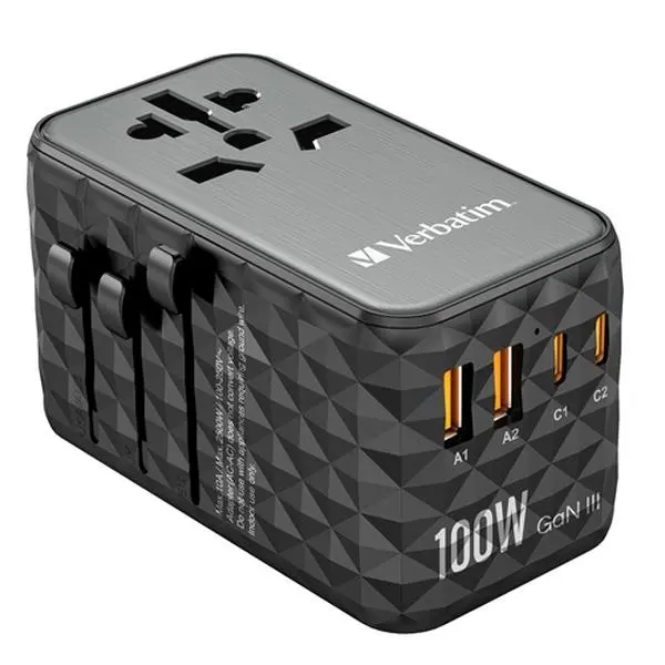 Verbatim UTA-06 Gan III Universal Travel Adapter 100W ? USB-C, USB-A 32121, Plug, Devices