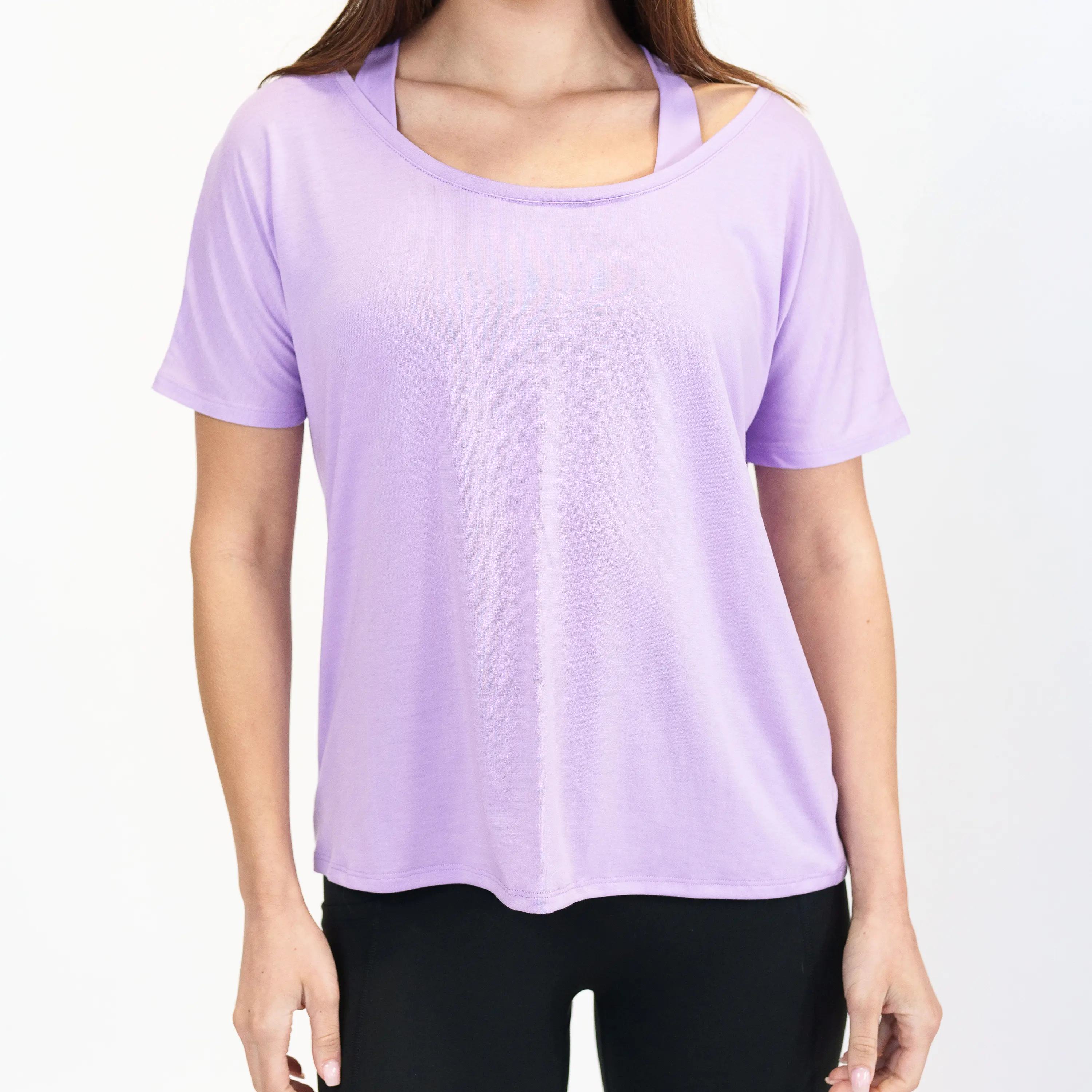 Women's Lilac Slouchy Tee - Super-Soft Off-the-Shoulder Viscose Top, Casual Fashion Basics with a Flattering Fit, Tshirt, Comfy Basics, Everyday Wear, Fabric, Shortsleeve, Wardrobe Staples Womenswear Streetwear