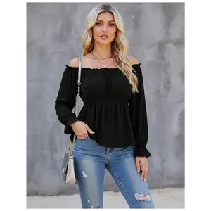 Women's Off Shoulder Top Smocked Ruffle Long Sleeve Chiffon Blouse Renaissance Puff Sleeve Casual Peasant Shirts 2026