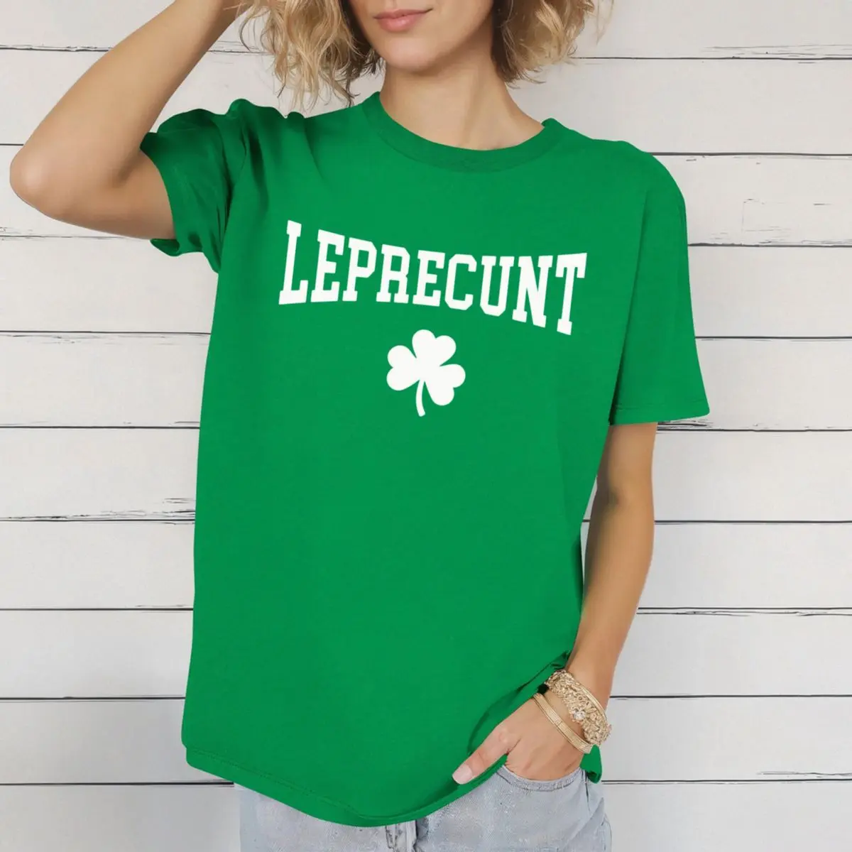 Leprecunt Tshirt, Irish Clover Shirt, Funny Shamrock Sweatshirt, Cute St Patricks Day Gift, Women's St Paddy Outfit, Green Party T Shirt, Unisex Crewneck Pullover Tee, Classic Streetwear