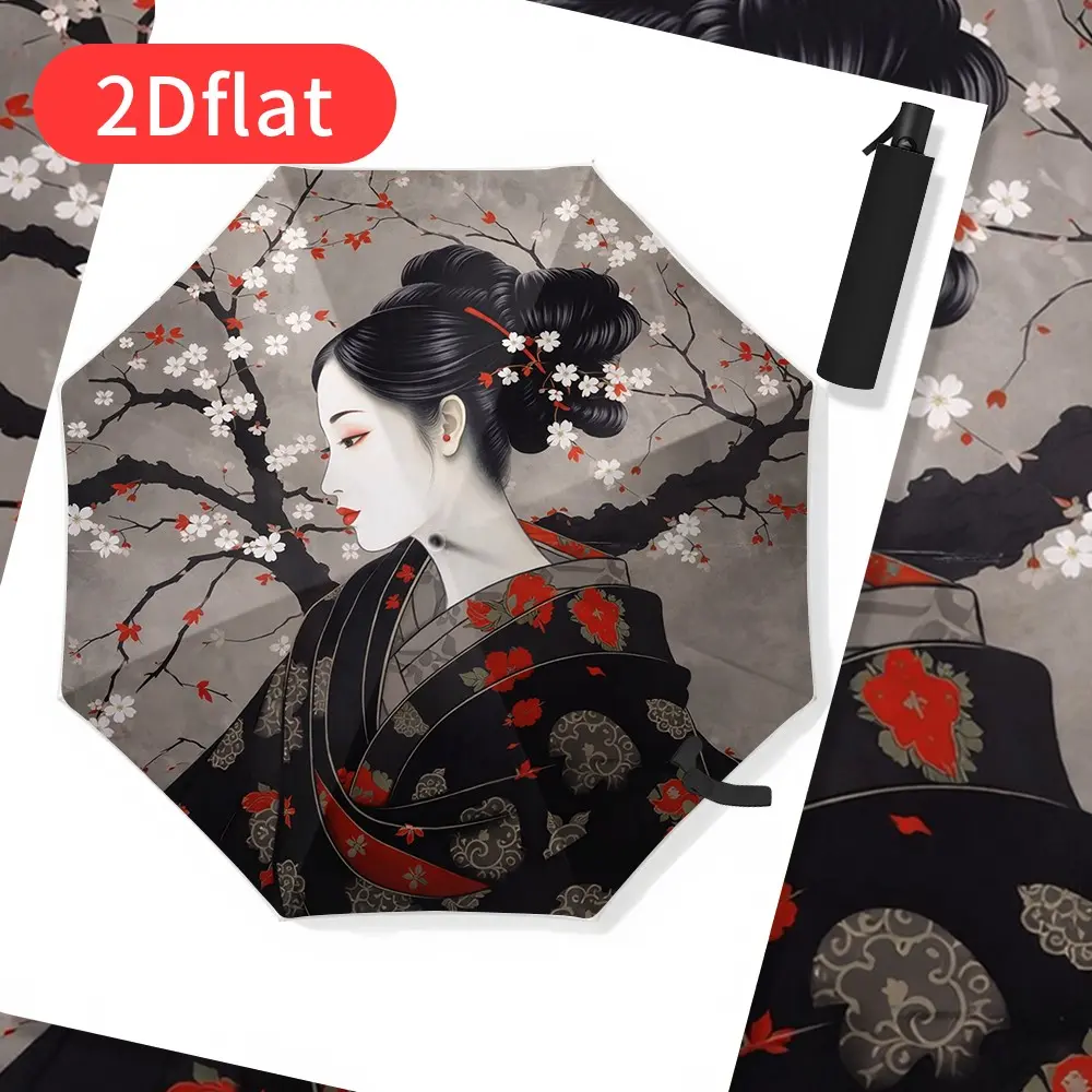 Japanese Geisha Sakura Umbrella – Automatic Open/Close, 8-Rib Foldable Design, Portable Travel Umbrella, Elegant Japanese-Style Sunshade for Women, Perfect for Travel, Backpacking, or Gifting – Traditional Japanese