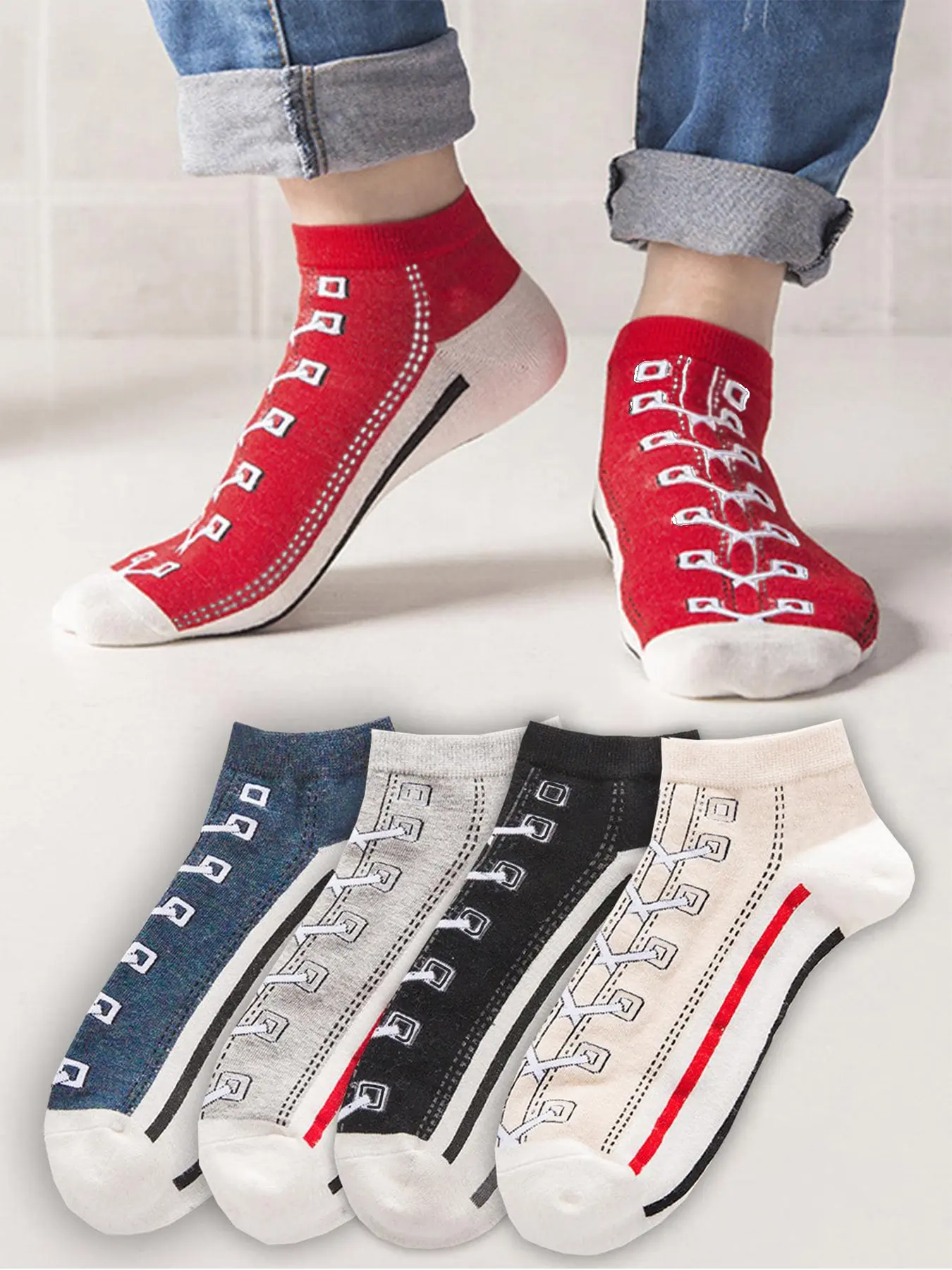 Men's Graphic Ankle Socks, Casual Comfy Breathable Fabric Socks Low Cut for Daily Wear, 5 Pairs Knit Anklets for Men, Summer Men's Socks & Hosiery, Knitted Socks