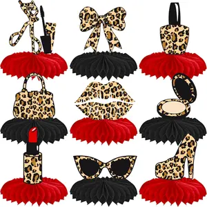 Cheetah Print Honeycomb Centerpieces Leopard Print Heel Birthday Party Decorations 12Pcs Cheetah Theme Bachelorette Table Centerpieces Makeup Cosmetics Decor for Animals Print Party Supplies