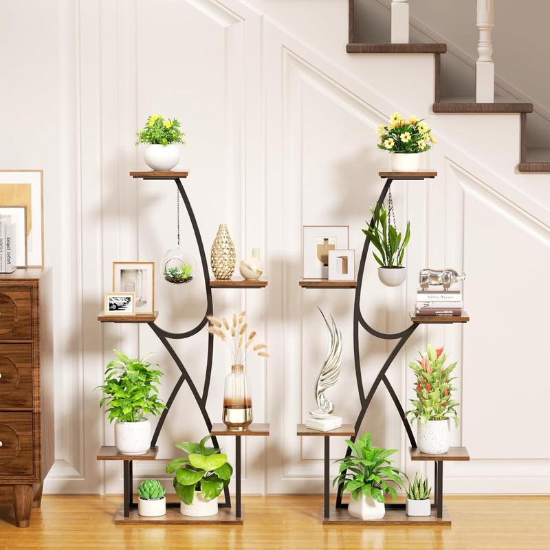 POZILAN Plant Stand Indoor with Grow Lights - 2 Pack Corner Plant Shelf, 6 Tiered 45" Indoor Plant Stands for Multiple Plants, Plant Rack Display Holder, Flower Stands for Living Room Patio Home