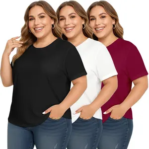 Plus Size Women's 3-Piece Set: Loose-Fit Short-Sleeve Crew Neck T-Shirt Set L-6XL Fall/Winter Casual Minimalist Style Black & White Outfit Women's Crop Top Black White Set