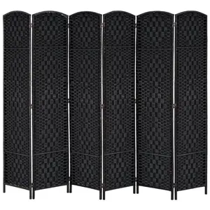 HOMCOM 6' Tall Wicker Weave 6 Panel Room Divider Privacy Screen - Black,Folding (Using high-quality and premium materials),Room Dividers,Room Divider Privacy Screens,for Home Office Bedroom,Patio Privacy Screen for Garden, Balcony ,Stable and sturdy
