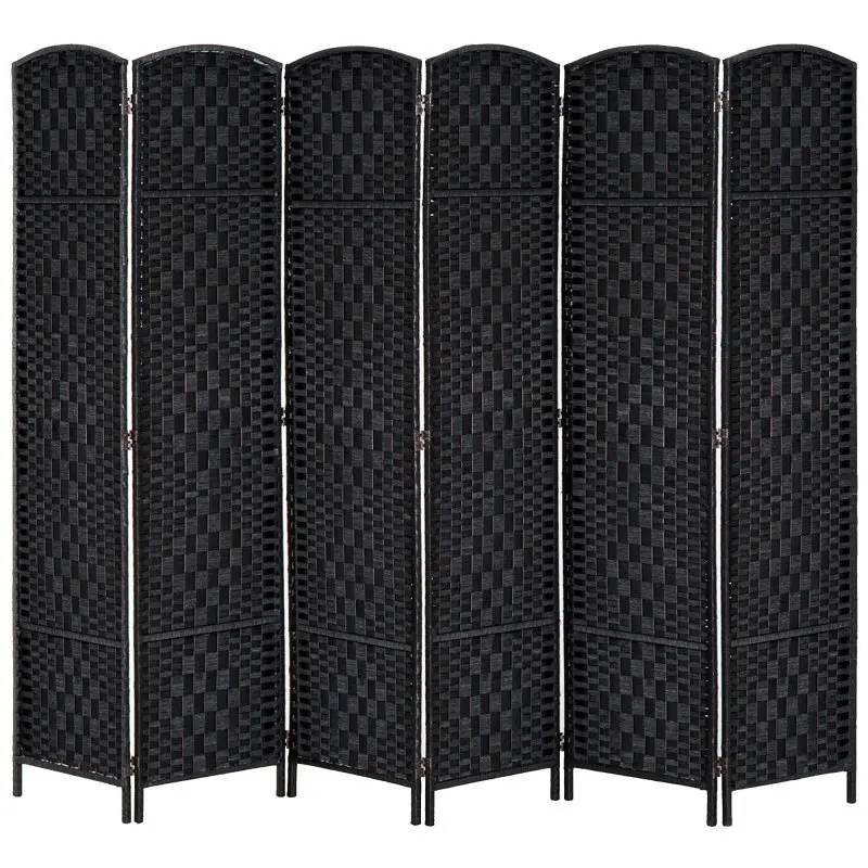 HOMCOM 6' Tall Wicker Weave 6 Panel Room Divider Privacy Screen - Black,Folding (Using high-quality and premium materials),Room Dividers,Room Divider Privacy Screens,for Home Office Bedroom,Patio Privacy Screen for Garden, Balcony ,Stable and sturdy