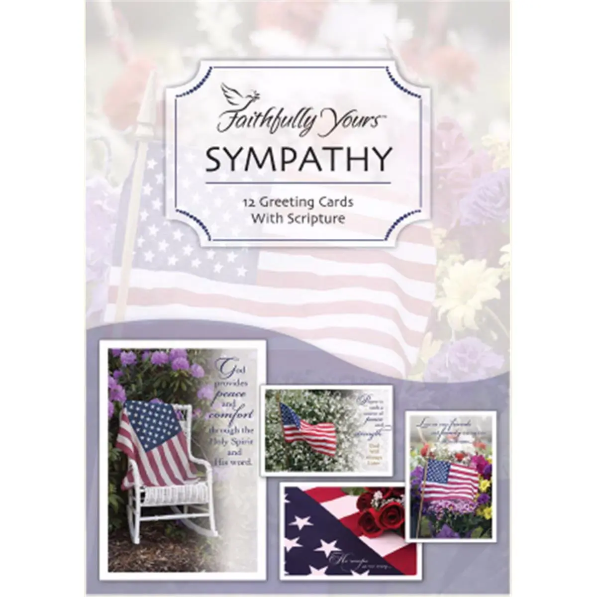Faithfully Yours Patriotic Sympathy Greeting Cards - Precious Memories Themed Boxed Card, Pack of 12