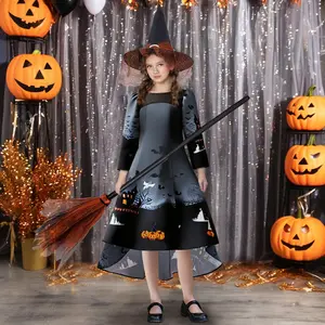 Kids Clothes 068 Long Sleeve Halloween Dress Children Cosplay Costume Fancy Carnival Pumpkin Witch Vampire Party Holiday Princess Frock  3-8Y