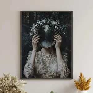 Vintage Woman Print Dark Art Poster Unframed, Print Moody Gothic Painting,Victorian Decor, Dark Moody Antique Art Printable Dark Academia Art Gothic Style Gift for Her, Gift Idea Birthday Photo Ornaments