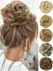 Flower Bud Hair Bun Clip Fake Hair Pack, Curled Hair Circle Ball Headpiece, Puffy Realistic Hair Styling Tool, Women's Hairstyle Accessory, Synthetic Hairpiece