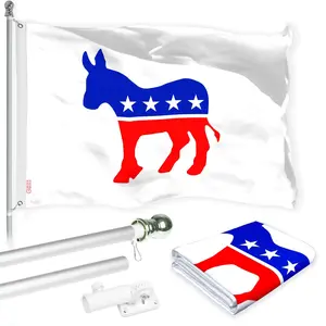 G128 Combo Pack: 6 Ft Tangle Free Aluminum Spinning Flagpole (Silver) & Democratic Party Flag 3x5 Ft, LiteWeave Pro Series Printed 150D Polyester | Pole with Flag Included