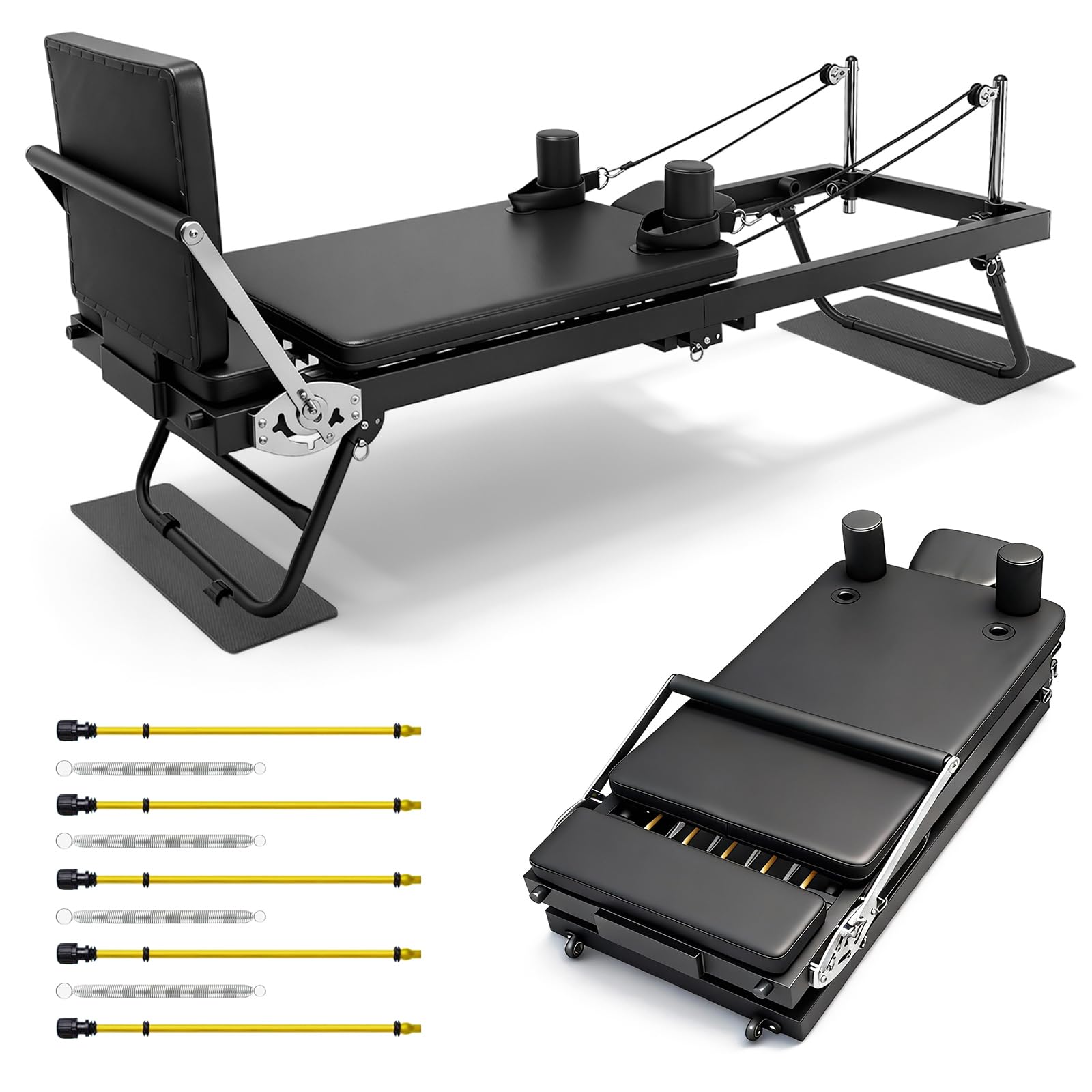 Foldable Pilates Reformer Machine 500 LBS Weight Capacity Tool Free Compact Design Home Gym Equipment Suitable Beginners Advanced Users