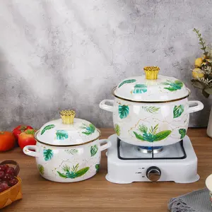 Multifunctional Marble Pattern Enamel Pot, Stew Meat, Soup Pot, Easy Clean, Suitable for Restaurant Home Kitchen Outdoor Camping Gas Burner