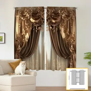 Luxury Gold Velvet Pattern Curtain, Heavy Curtain, 2 Counts/set Modern Door Curtain, Home Decoration for Kitchen, Living Room, Bedroom, Attic