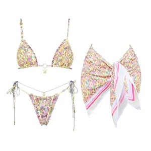 Bikini Set Women Swimsuit Push Up Swimwear Female Bandeau Biquini Halter Bathing Suit Floral Print Bodysuit Beachwea